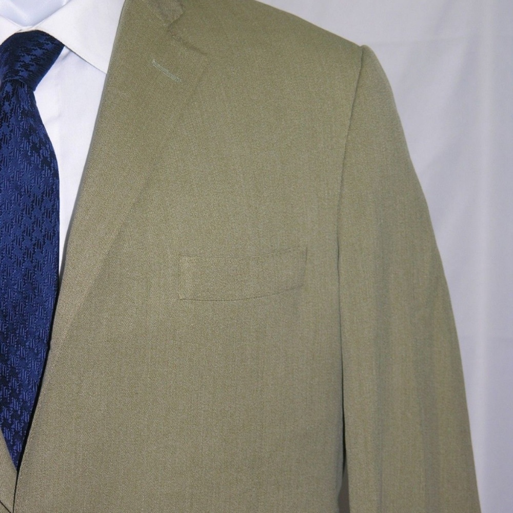 Paul Stuart Super 110 Cotton Blend Light Olive Green Two Button Suit 42ST